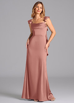 Azazie Adi Brudtärnklänningar Klä av A-Linje i Stretch Satin Plisserad Rosett image4