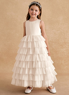 Azazie Twinkle Toes Flower Girl Dresses White Alabaster A-Line Bow Tulle Dress image2