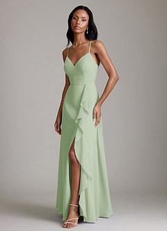 Azazie Naeem Bridesmaid Dresses Dusty Sage A-Line V-Neck Ruffle Chiffon Dress image5