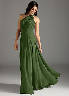 Azazie Charlize Bridesmaid Dresses Olive A-Line One Shoulder Chiffon Dress image8