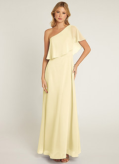 Azazie Lizzy Vestidos de damas de honor Vestido de Sorbete De Limón de Gasa de Corte en A con Hombro unilateral image1