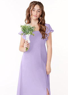 Azazie Bondi Junior Robe Trapèze en Mousseline de soie Arc Lilas image4