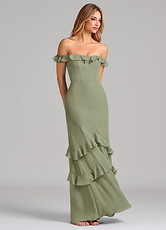 Azazie Marilynn Final Sale Pistachio Mermaid Off the Shoulder Chiffon Dress image4