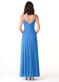 Azazie Evalin Bridesmaid Dresses Blue Jay A-Line V-Neck Pleated Mesh Dress image2
