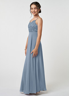 Azazie Sonya Junior Dusty Blue A-Line Lace Chiffon Dress image3