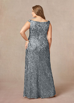 Azazie Porcelain Mother of the Bride Dresses Steel Grey A-Line Off the Shoulder Lace Dress image10