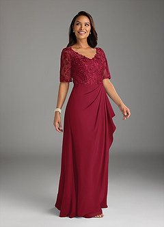 Azazie Amedeus Mother of the Bride Dresses Burgundy A-Line V-Neck Lace Chiffon Dress image3