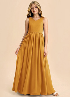 Azazie Hathaway Junior Butterscotch A-Line Bow Chiffon Dress image3