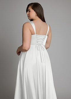 Azazie Azaria Vestidos de madrinha de casamento Vestido Branco de Cetim elástico de Linha A com Corpete image13