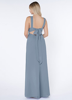 Azazie Christiana Probar vestidos en casa Vestido de Azul Polvoriento de Gasa de Corte en A con Cuello en V plisado image3