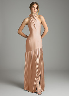 Azazie Nayeli Jurken voor bruidsmeisjes Jurk van Stretch Satijn met A-Lijn Geplooid Engelse Roos image3