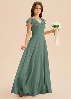 Azazie Anysa Junior Robe Trapèze en Mousseline de soie Rayé Eucalyptus image5