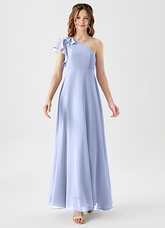 Azazie Arabella Junior A-Linie Gestreift Chiffon Kleid Eis image5