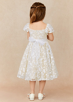 Azazie Delia Robe Demoiselle D'honneur Fillette Robe Trapèze en Dentelle Diamant Blanc Champagne image2