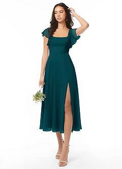Azazie Bondi Bridesmaid Dresses Pine A-Line Ruched Chiffon Dress image1