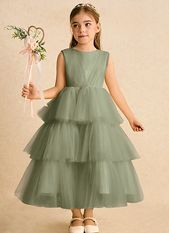 Azazie Marshmallow Abiti da Ragazza di Fiori Abito Principessa in Tulle Fiocco Pistacchio image6