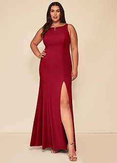 Azazie Rogue Bridesmaid Dresses Scarlet Mermaid Scoop Side Slit Stretch Crepe Dress image7