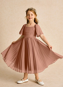 Azazie Gisele Abiti da Ragazza di Fiori Abito A-Line in Chiffon Plissettato Bronzo image4