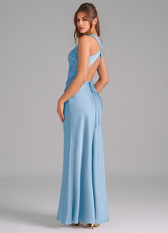 Azazie Evadne Brudtärnklänningar Klä av Tubklänning i Stretch Satin Plisserad Puderblå image5