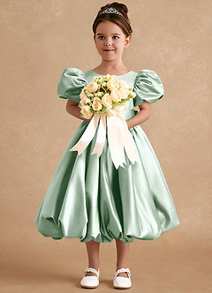 Azazie Jellybean Flower Girl Dresses Agave Ball-Gown Ruched Matte Satin Dress image3