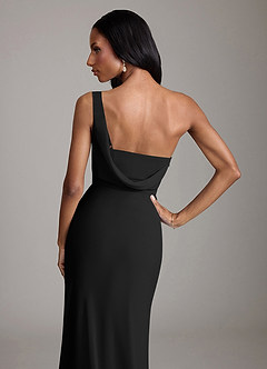 Azazie Madelyn Vestidos de damas de honor Vestido de Negro de Gasa de Corte Sirena Convertible con Hombro unilateral image8