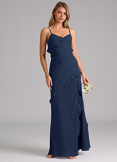 Azazie Nancie Robes de demoiselle d'honneur Robe Sirène en Mousseline de soie Rayé Bleu Marine Foncé image4