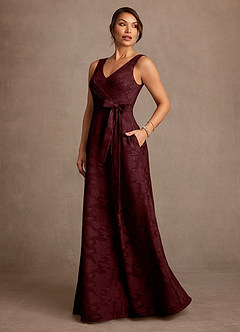 Azazie Luanne Mother of the Bride Dresses Cabernet A-Line Pleated Floral Burnout Dress image2