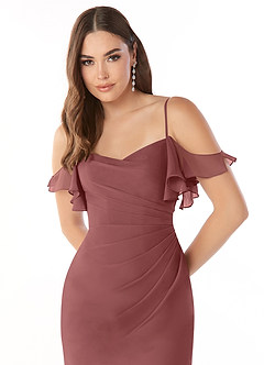 Azazie Emeralda Brautjungfernkleider Etui Schulterfrei Chiffon Kleid Amethyst image6