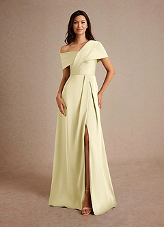 Azazie Milton 신부의 어머니 드레스 A라인 주름진 스트레치 새틴 플로어 길이 드레스 image5