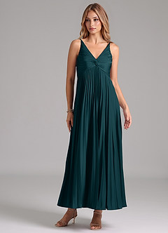 Azazie Raychelle Bridesmaid Dresses Pine A-Line Pleated Stretch Satin Dress image1