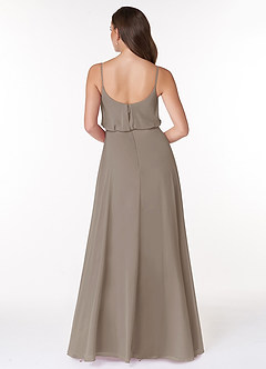 Azazie Lupe Bridesmaid Dresses Taupe A-Line Scoop Blouson Chiffon Dress image2