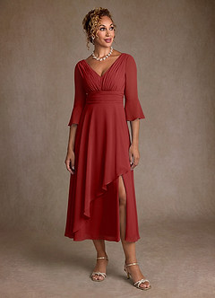 Azazie Aerynne Mother of the Bride Dresses Rust A-Line Pleated Chiffon Dress image4