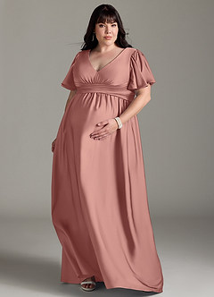 Azazie Verna vestidos de dama de honor de maternidad Vestido de Corte En A Volante Hasta el suelo Satén Elástico image9