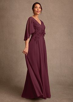 Azazie Tilda Abiti per la Madre della Sposa Abito A-Line in Chiffon Pizzo Cabernet image3