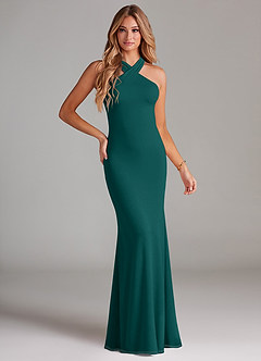 Azazie Doretta Abiti da Damigella Abito Sirena in Chiffon Plissettato Verde Pavone image1