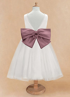 Azazie Seline Flower Girl Dresses Ivory Vintage Mauve A-Line Bow Tulle Dress image7