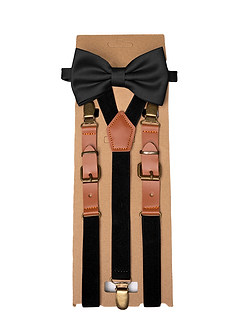 front Matching Matte Satin Pre-Tied Bow Tie & Suspenders Set