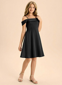 Azazie Anselie Junior A-Line Plisseret Stræk satin Mini Junior brudepige Kjole image6