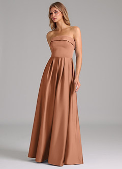 Azazie Lucienne Bridesmaid Dresses Bronzer A-Line Strapless Stretch Satin Convertible Dress image6