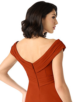 Azazie Evita Bridesmaid Dresses Paprika A-Line Off the Shoulder Stretch Crepe Dress image5
