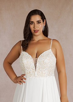 Azazie Nova Trouwjurken Jurk van Chiffon met A-Lijn Pailletten Diamant Wit Champagne image19