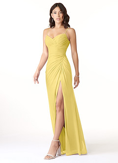 Azazie Reneya Brautjungfernkleider Meerjungfrau-Linie Schleifen Gittergewebe Kleid Kanarienvogel image3