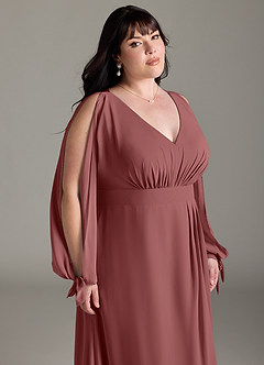Azazie Matilda Bridesmaid Dresses Amethyst A-Line Long Sleeve Chiffon Dress image15
