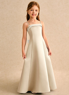 Azazie Izel Girls Formal Flower Girl Dresses Ivory Champagne A-Line Pleated Matte Satin Dress image3