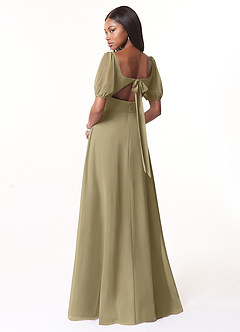 Azazie Alani Robes de demoiselle d'honneur Robe Trapèze en Mousseline de soie Encolure carrée Vert Mousse image2