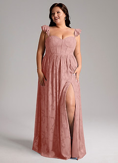 Azazie Denisse Bridesmaid Dresses Rosette A-Line Ruched Floral Burnout Dress image9