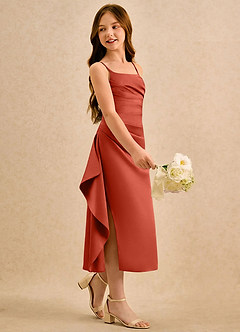 Azazie Canna Girls Formal Sukienki dla dziewczynek sypiących kwiaty Linia A Pofałdowany Satyna elastyczna Długość herbaty Sukienka image1