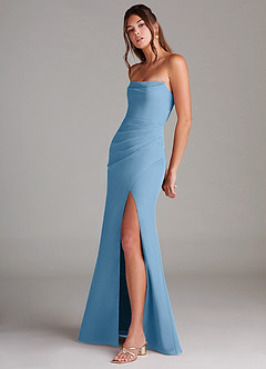Azazie Leonis Jurken voor bruidsmeisjes Converteerbaar Jurk van Chiffon met Kolom Strapless Staal Blauw image3