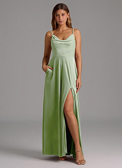 Azazie Sarella Bridesmaid Dresses Dusty Sage A-Line Pleated Velvet Dress image5