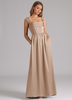 Azazie Hattie Bridesmaid Dresses Taupe A-Line Corset Stretch Satin Dress image3